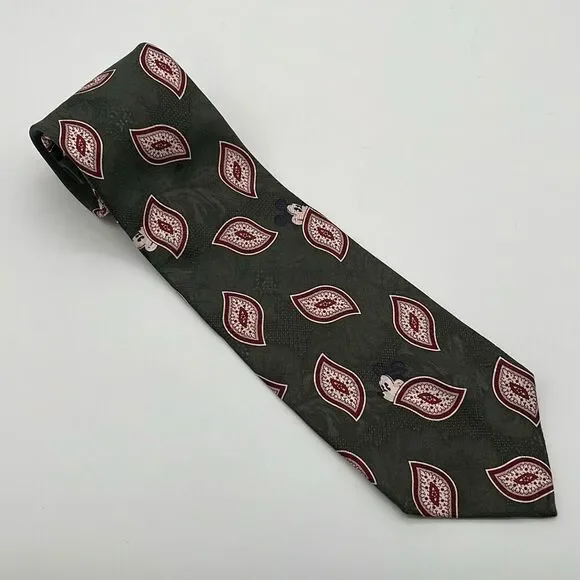 DISNEY ORIGINALS Men's Tie Mickey Mouse Silk Green Red Geometric Paisley Necktie - Picture 1 of 7